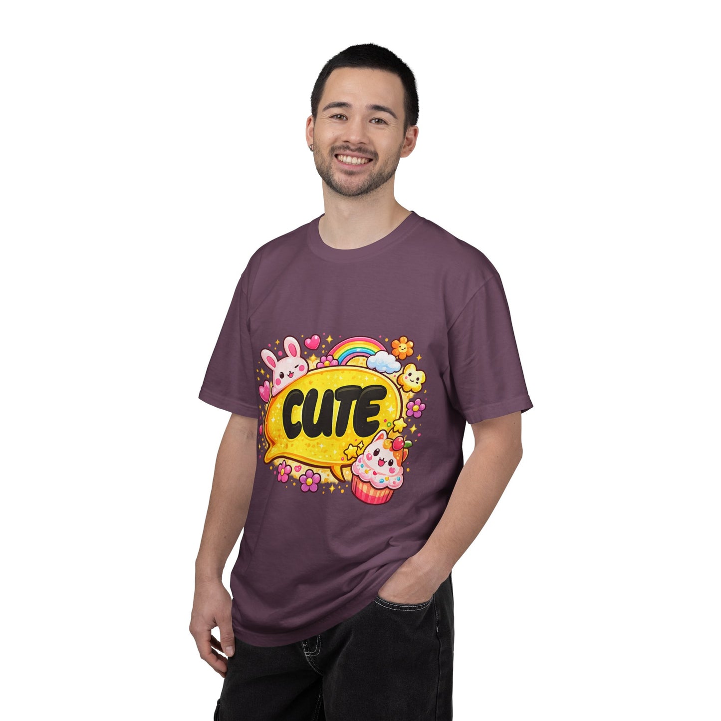 Cute Kawaii Graphic T-Shirt — Cute Bubble Text with Bunny, Rainbow & Cupcake