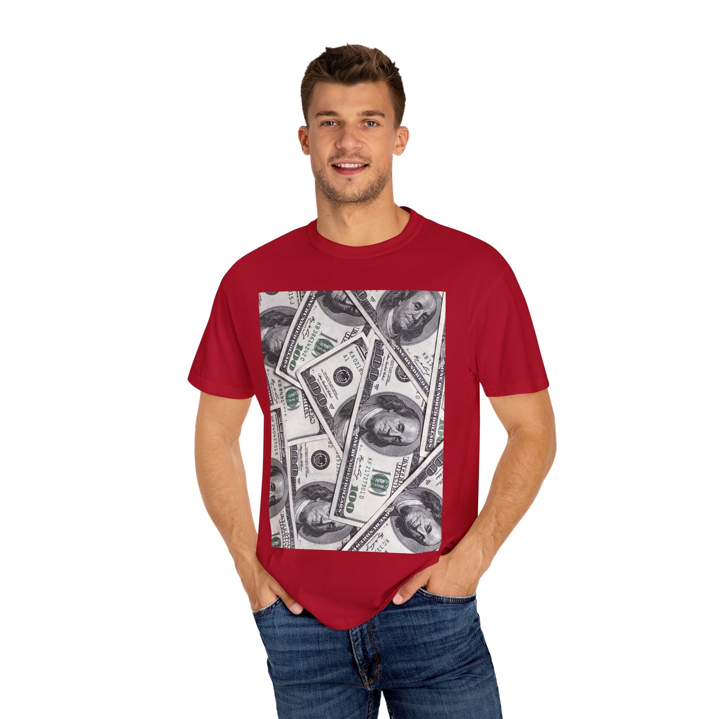 Money Pattern Unisex Garment-Dyed T-Shirt - Casual Style for Celebrations
