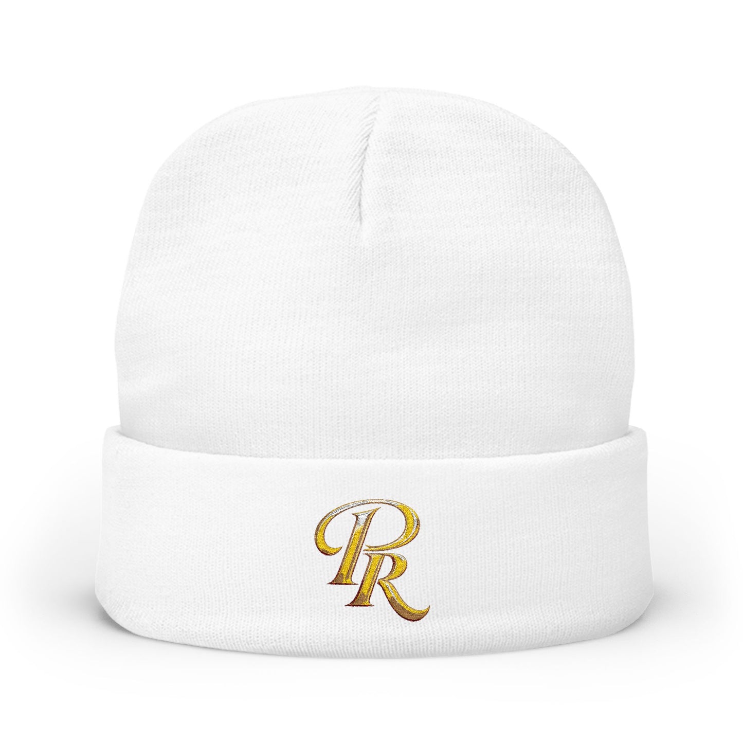 Embroidered Gold Script "PR" Knit Beanie