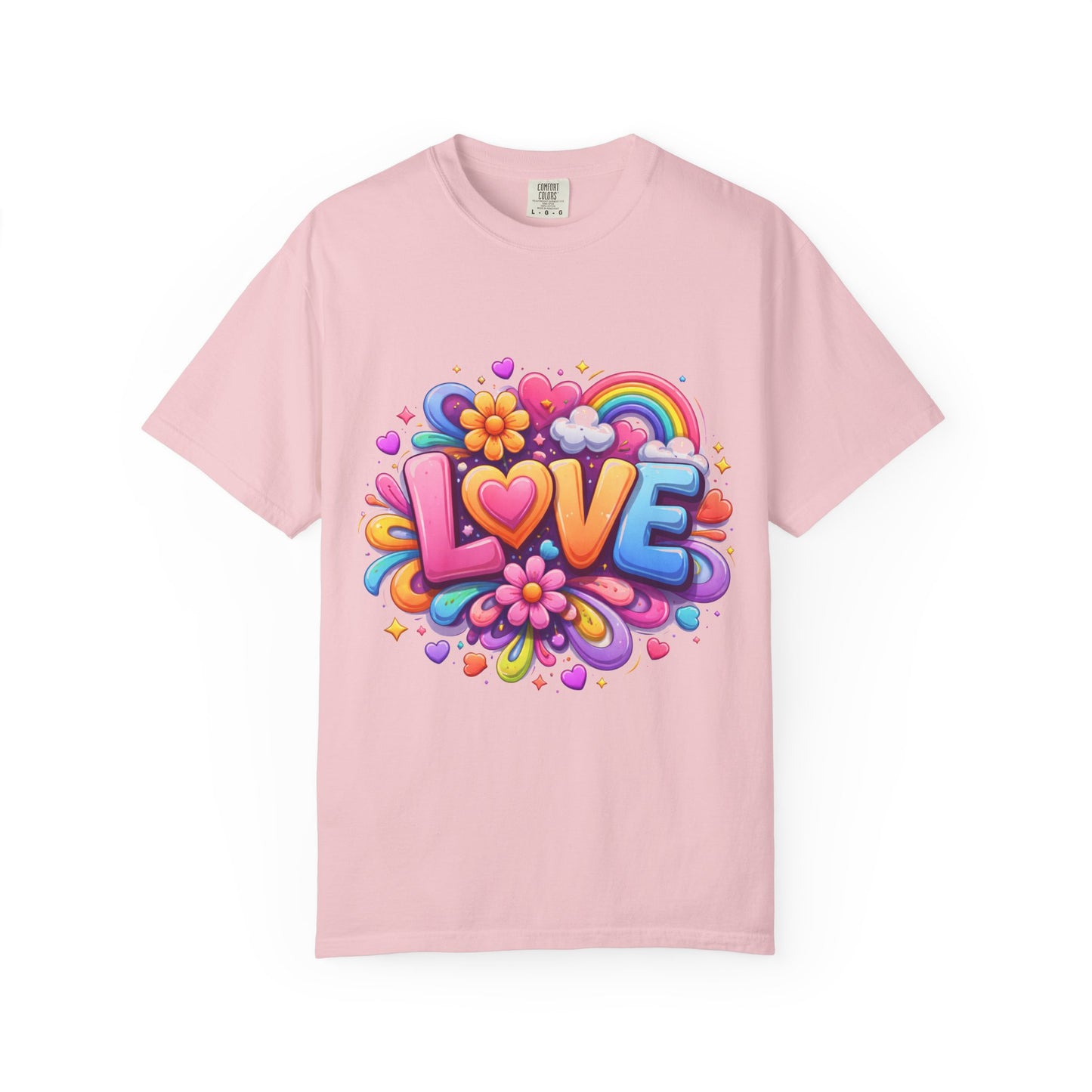 Love Pop Art T-Shirt — Colorful Rainbow Heart & Flower Graphic Tee