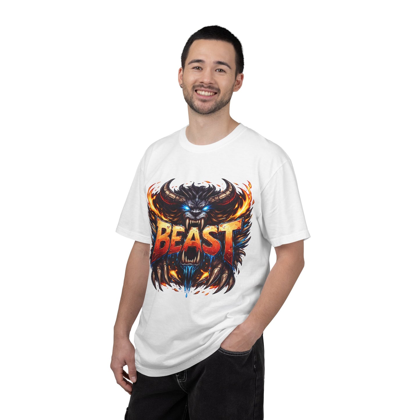 Beast Graphic T-Shirt — Fierce Monster Design, Bold Flame Typography