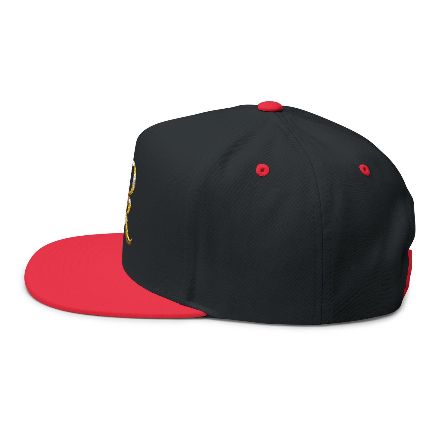 Gold Script 'PR' Embroidered Flat Bill Cap