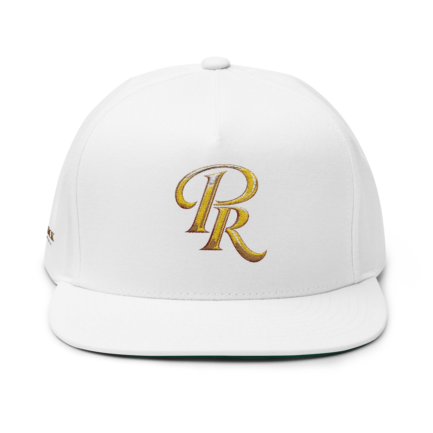 Gold Script 'PR' Embroidered Flat Bill Cap