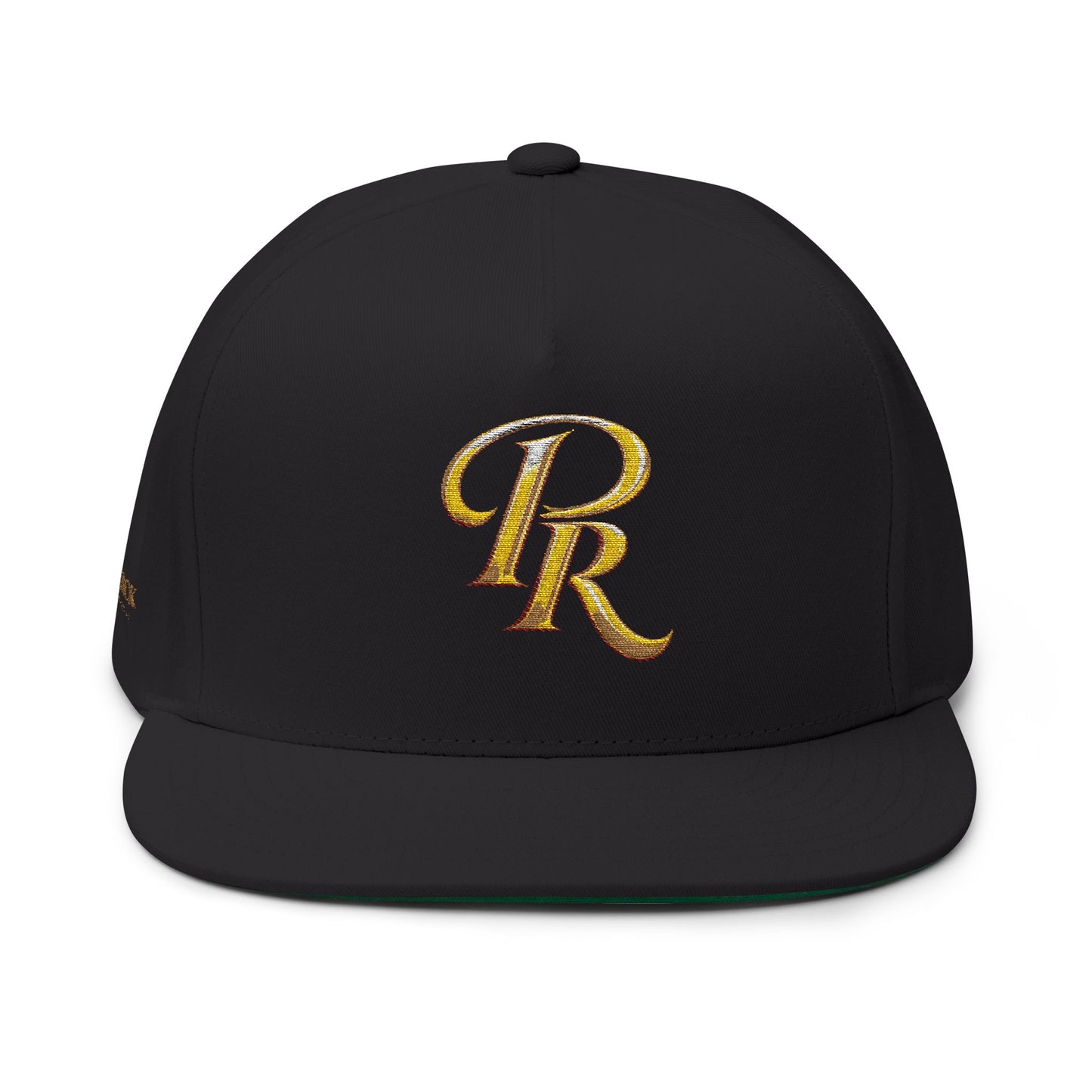 Gold Script 'PR' Embroidered Flat Bill Cap