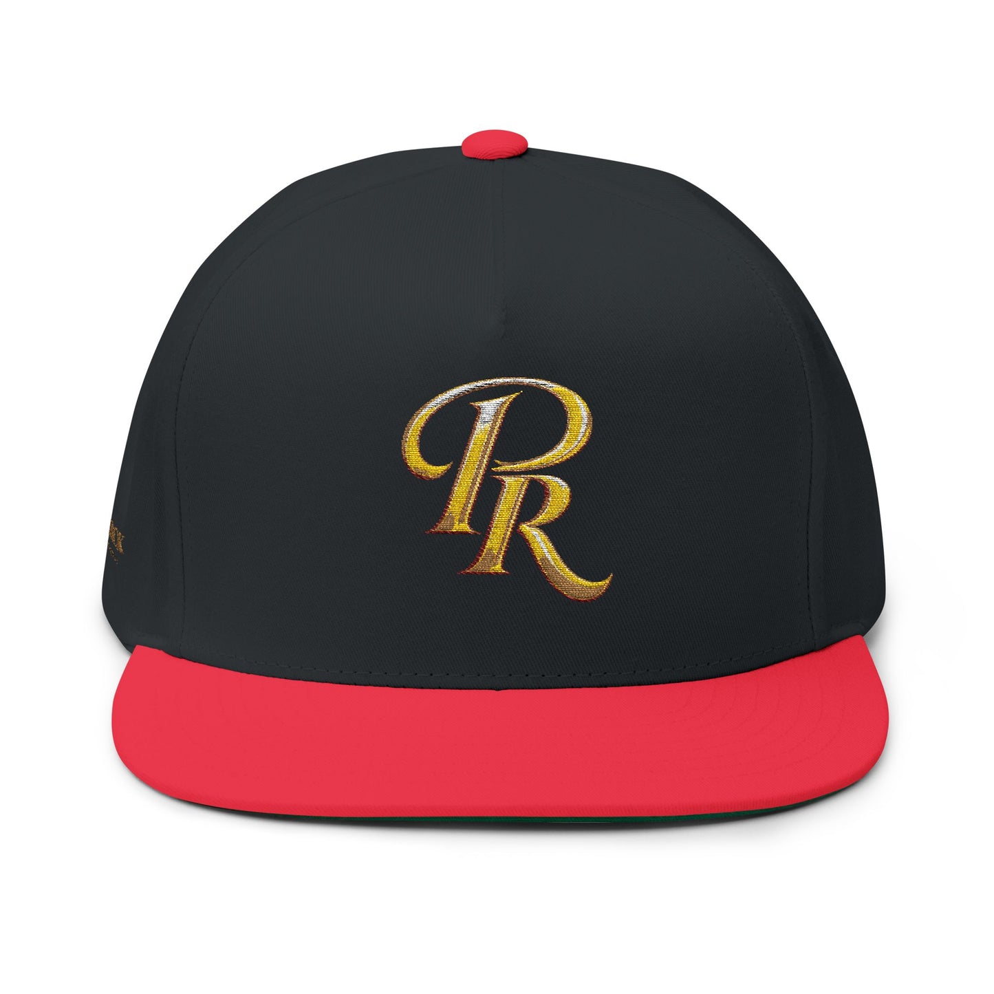 Gold Script 'PR' Embroidered Flat Bill Cap