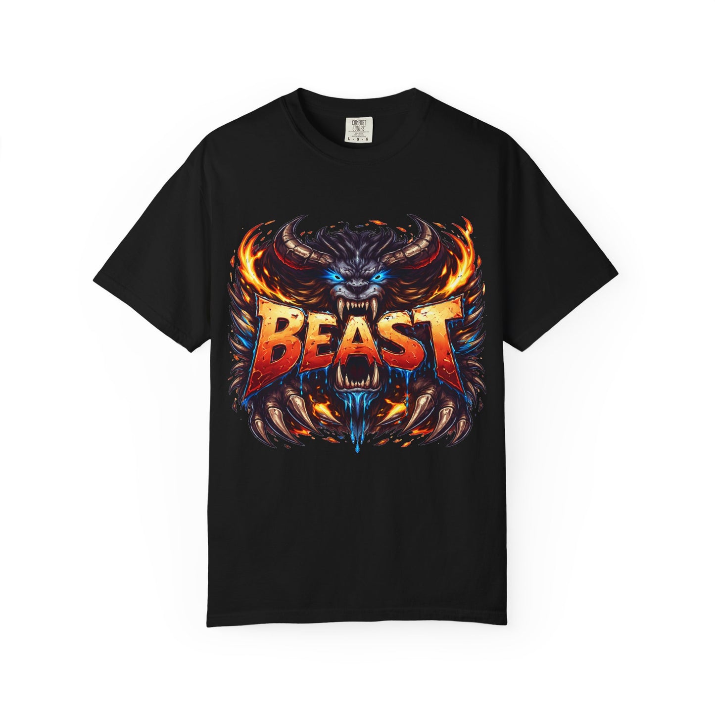 Beast Graphic T-Shirt — Fierce Monster Design, Bold Flame Typography