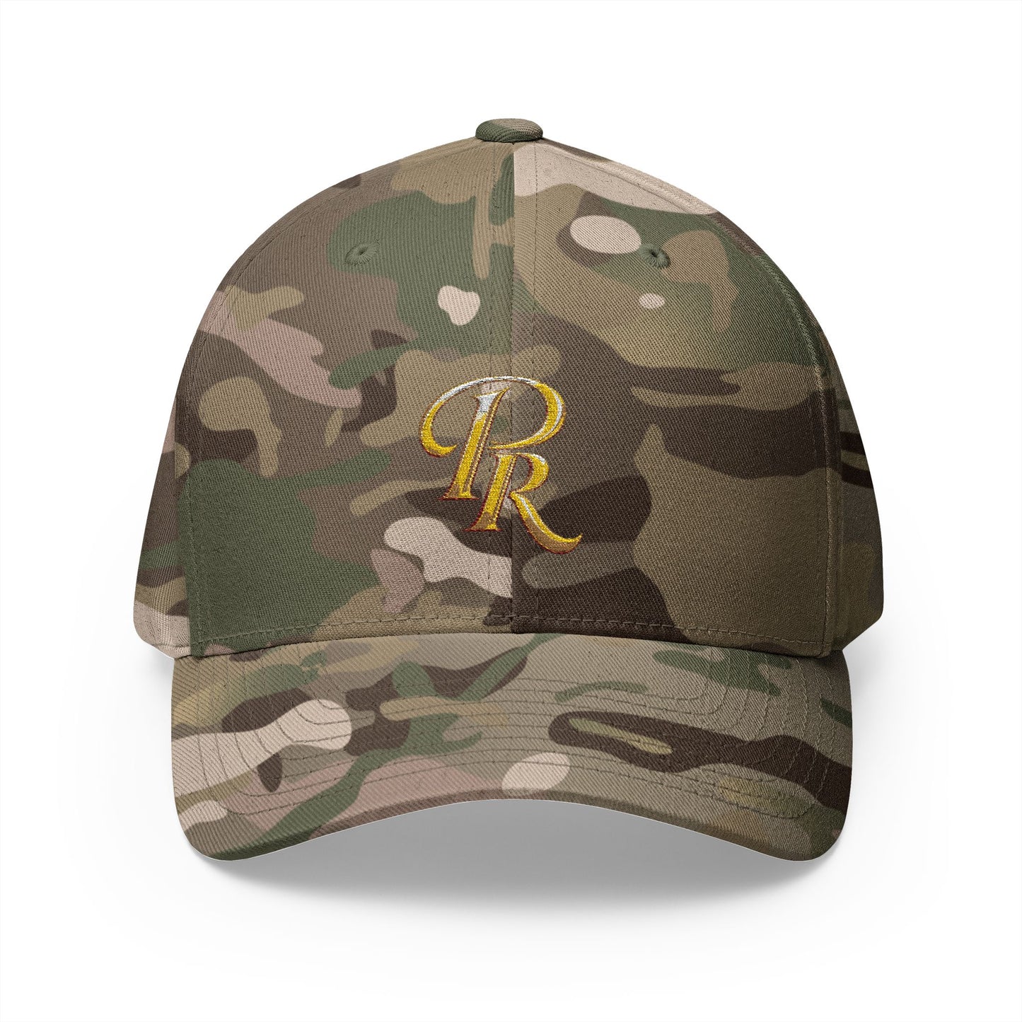 Embroidered Gold Script 'PR' Cap — Structured Closed-Back Baseball Hat