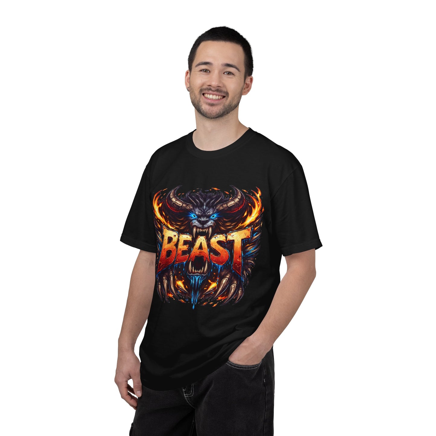 Beast Graphic T-Shirt — Fierce Monster Design, Bold Flame Typography