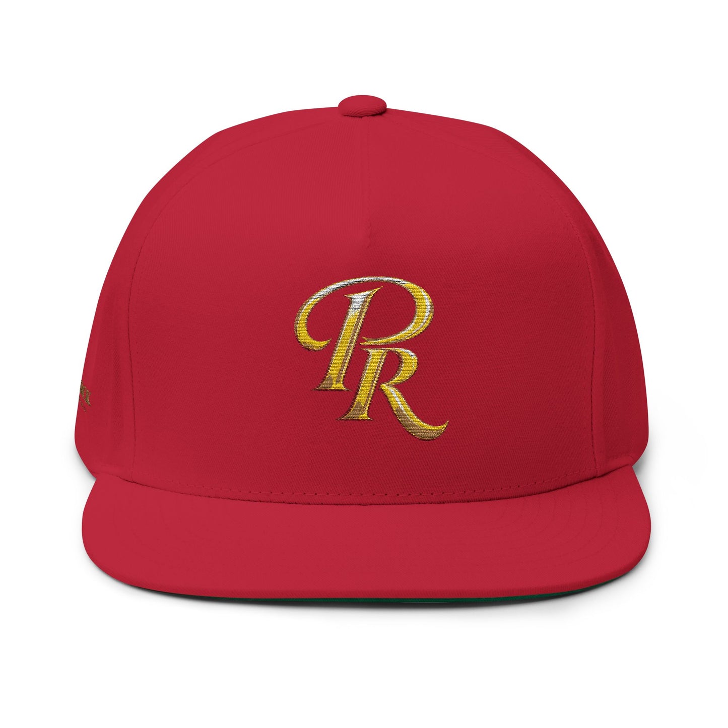 Gold Script 'PR' Embroidered Flat Bill Cap