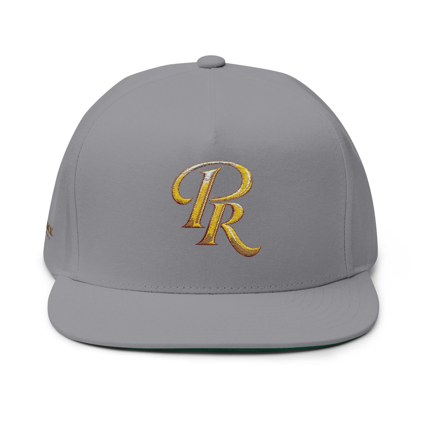 Gold Script 'PR' Embroidered Flat Bill Cap