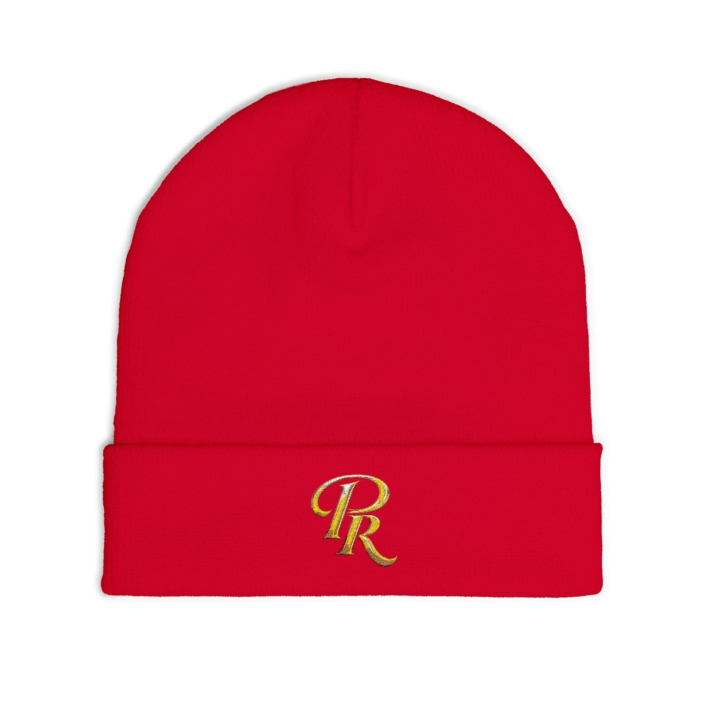 Embroidered Gold Script "PR" Knit Beanie