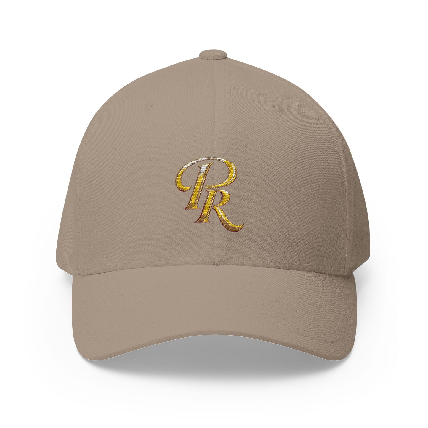 Embroidered Gold Script 'PR' Cap — Structured Closed-Back Baseball Hat