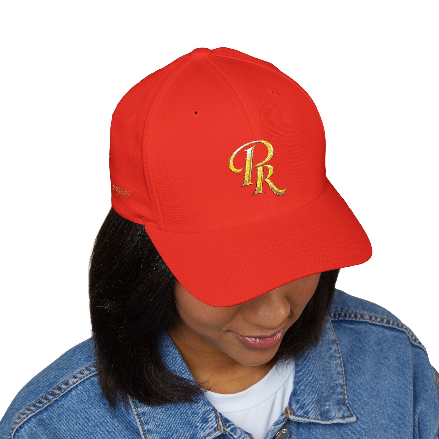 Embroidered Gold Script 'PR' Cap — Structured Closed-Back Baseball Hat