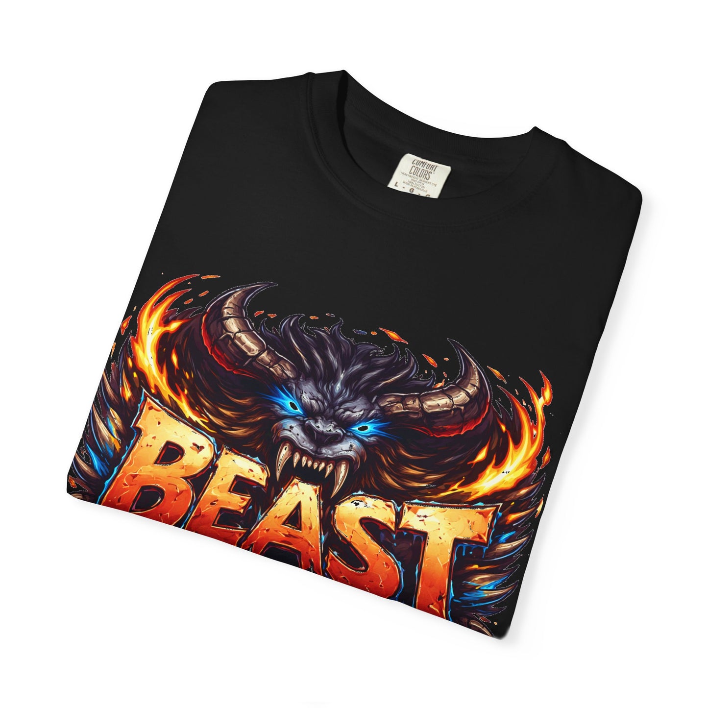 Beast Graphic T-Shirt — Fierce Monster Design, Bold Flame Typography