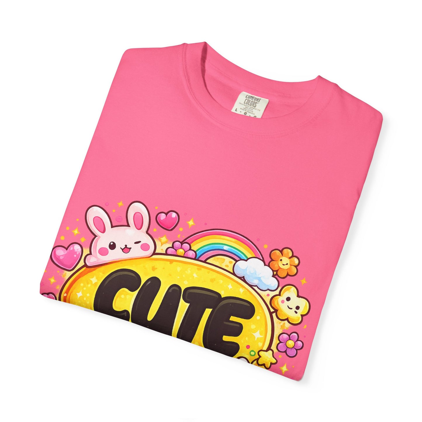 Cute Kawaii Graphic T-Shirt — Cute Bubble Text with Bunny, Rainbow & Cupcake