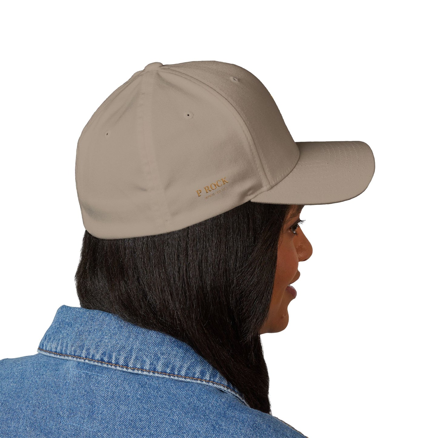 Embroidered Gold Script 'PR' Cap — Structured Closed-Back Baseball Hat