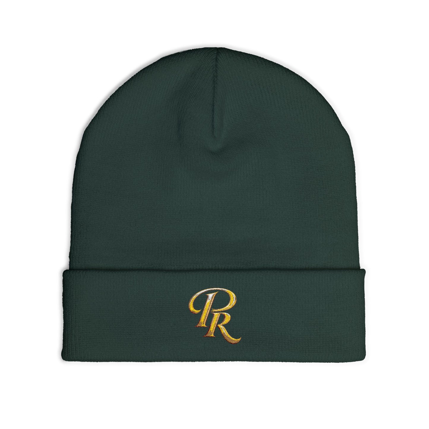 Embroidered Gold Script "PR" Knit Beanie