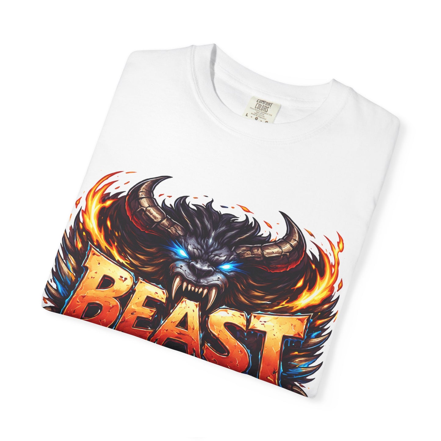 Beast Graphic T-Shirt — Fierce Monster Design, Bold Flame Typography
