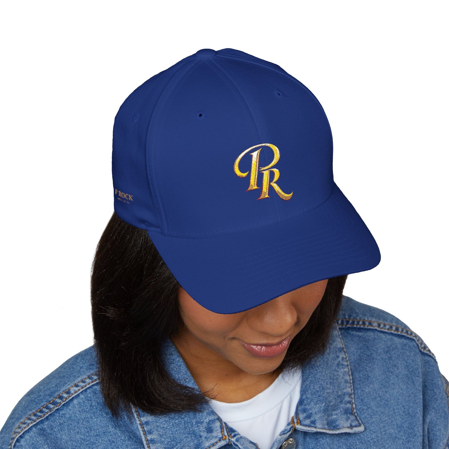 Embroidered Gold Script 'PR' Cap — Structured Closed-Back Baseball Hat