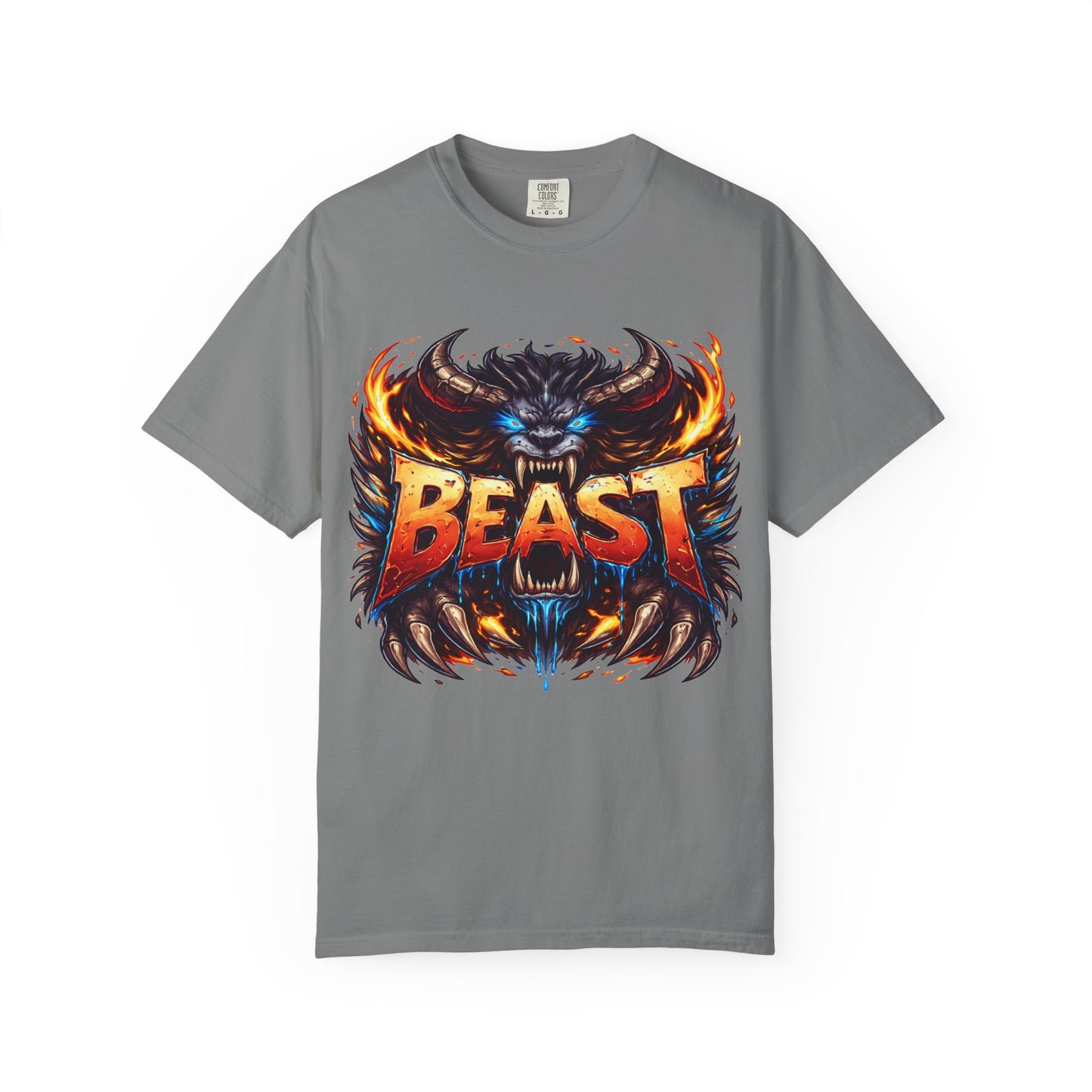 Beast Graphic T-Shirt — Fierce Monster Design, Bold Flame Typography