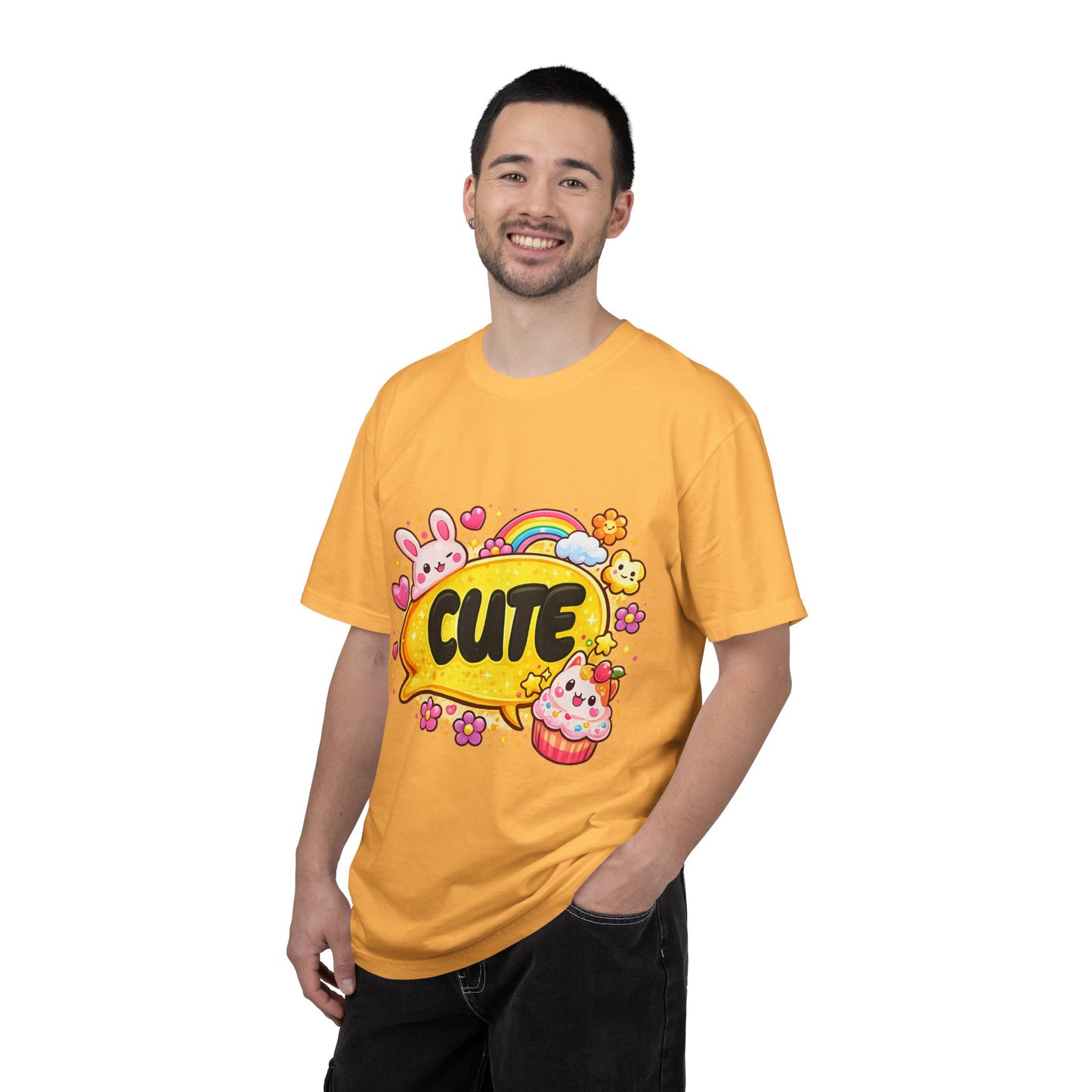 Cute Kawaii Graphic T-Shirt — Cute Bubble Text with Bunny, Rainbow & Cupcake