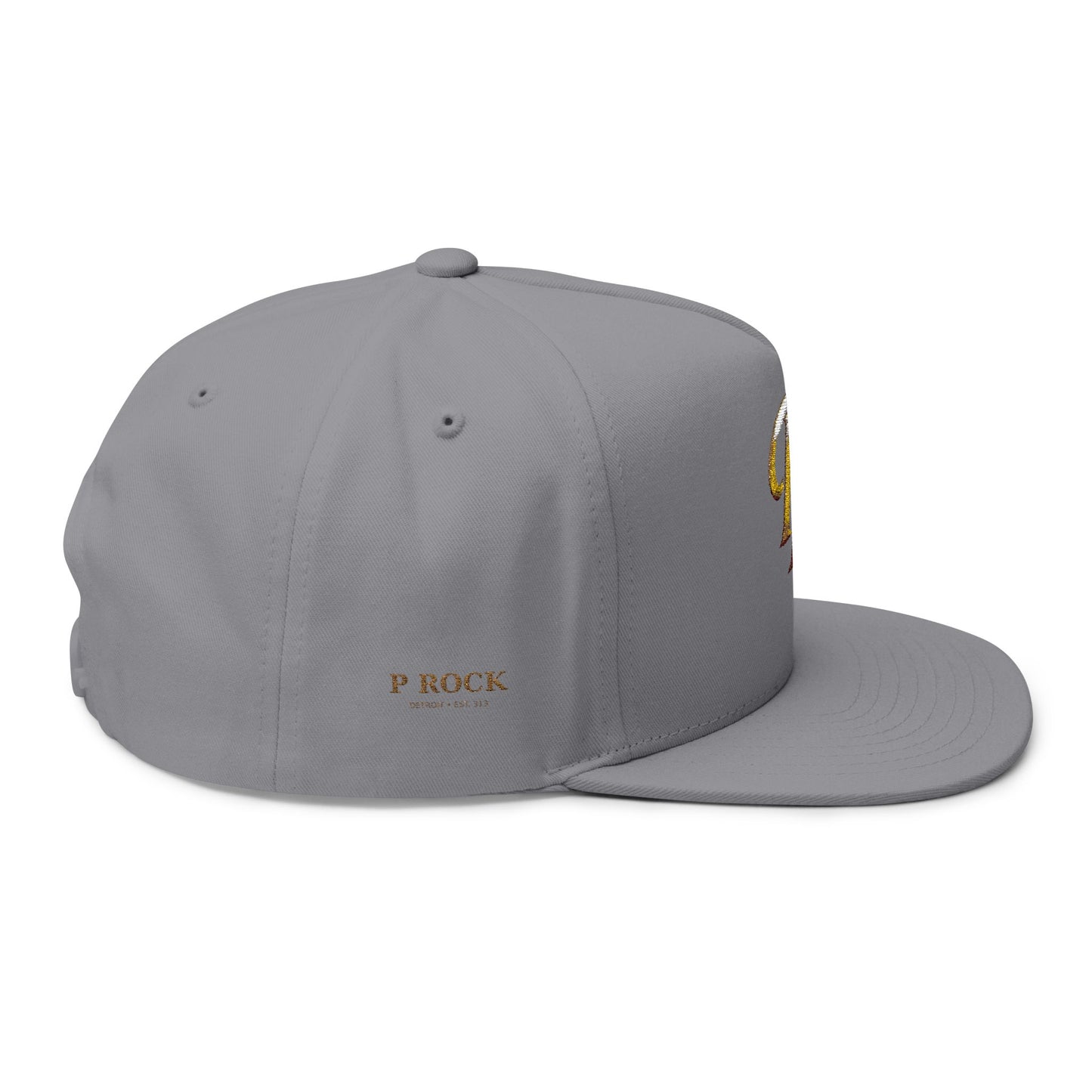 Gold Script 'PR' Embroidered Flat Bill Cap