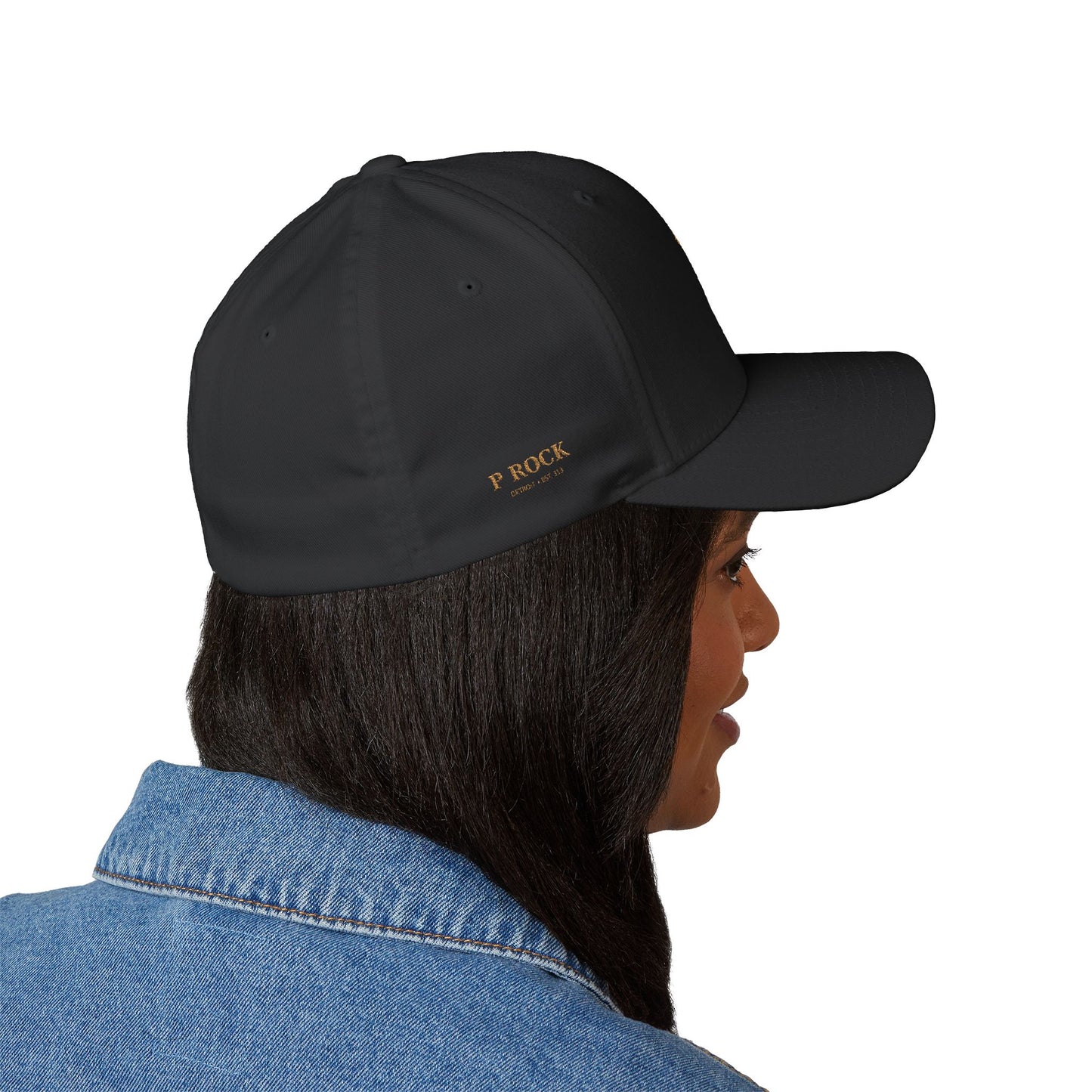 Embroidered Gold Script 'PR' Cap — Structured Closed-Back Baseball Hat