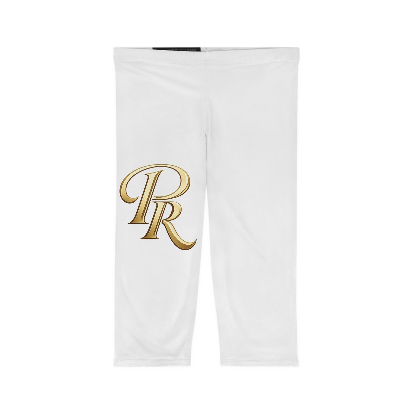 PR Monogram Capri Leggings - Gold Script Initials on White