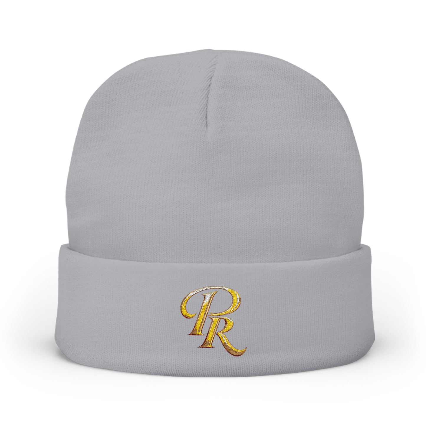 Embroidered Gold Script "PR" Knit Beanie