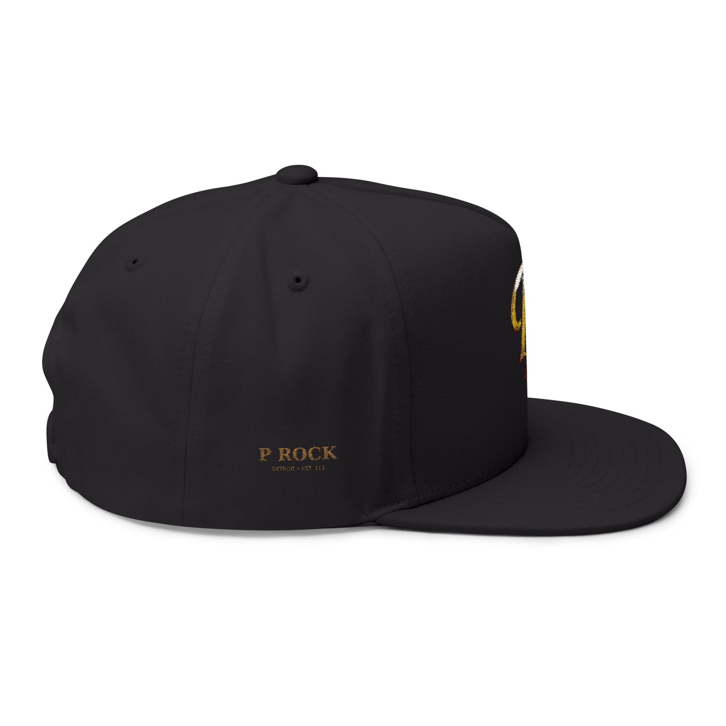Gold Script 'PR' Embroidered Flat Bill Cap