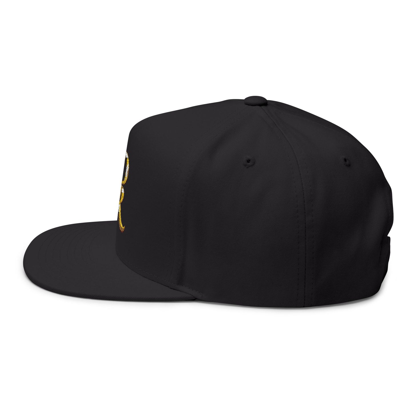 Gold Script 'PR' Embroidered Flat Bill Cap