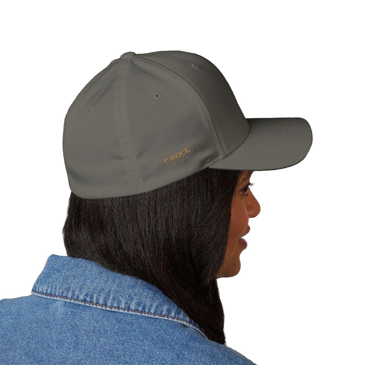 Embroidered Gold Script 'PR' Cap — Structured Closed-Back Baseball Hat