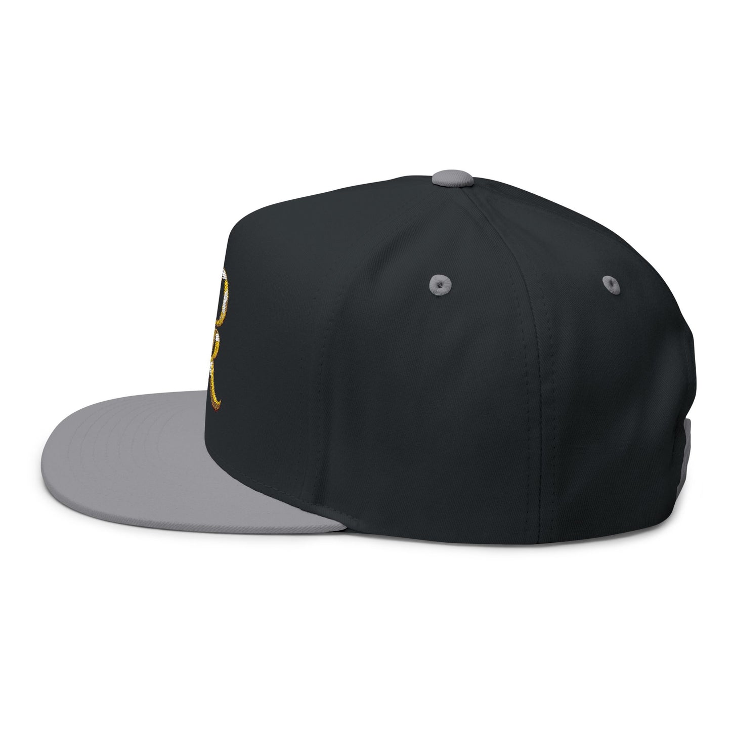 Gold Script 'PR' Embroidered Flat Bill Cap
