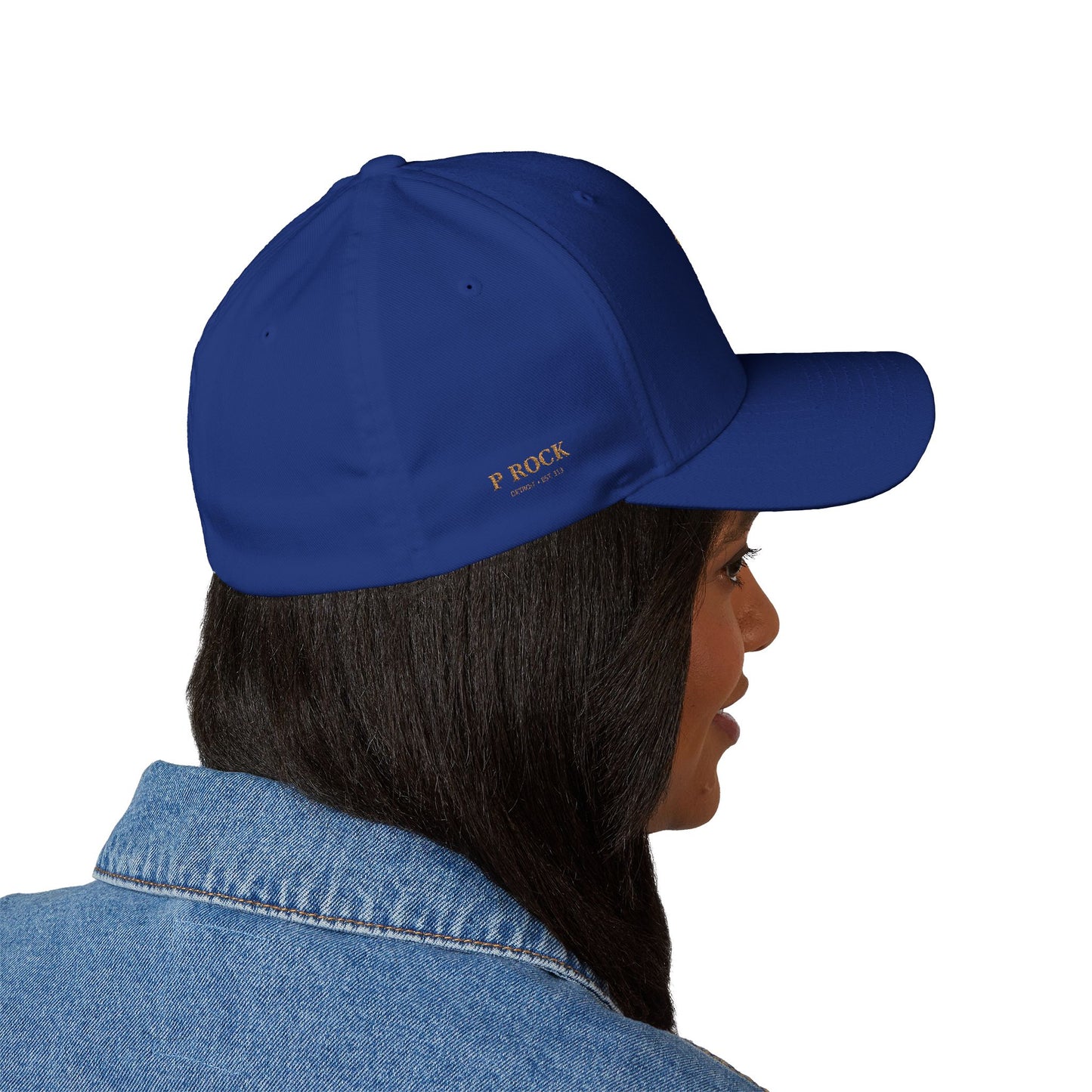 Embroidered Gold Script 'PR' Cap — Structured Closed-Back Baseball Hat