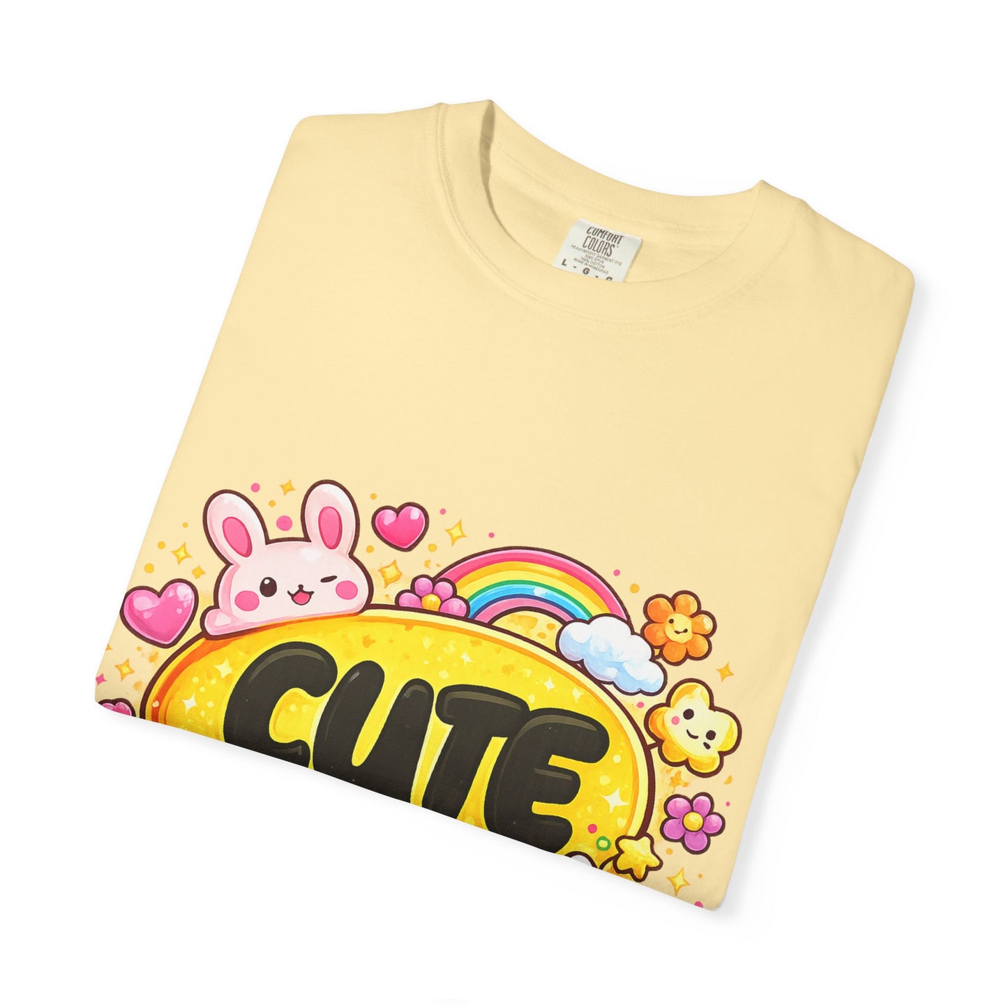 Cute Kawaii Graphic T-Shirt — Cute Bubble Text with Bunny, Rainbow & Cupcake