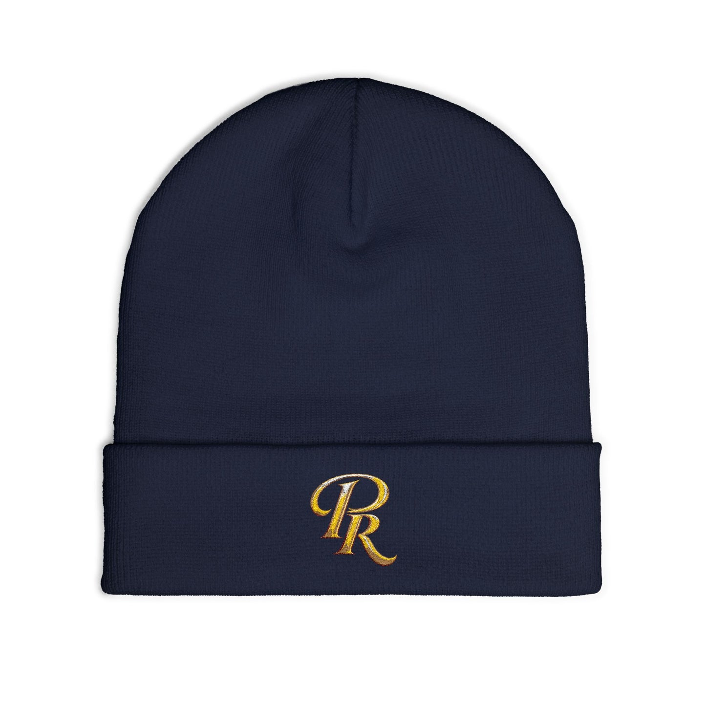 Embroidered Gold Script "PR" Knit Beanie