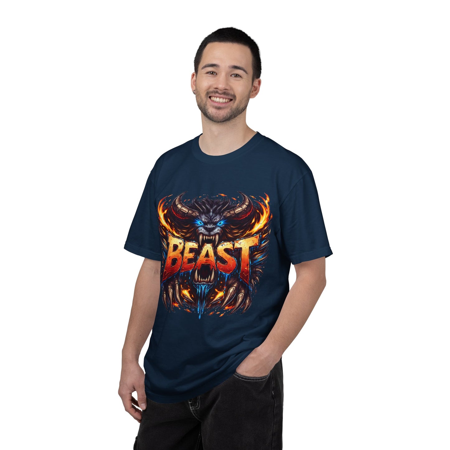 Beast Graphic T-Shirt — Fierce Monster Design, Bold Flame Typography