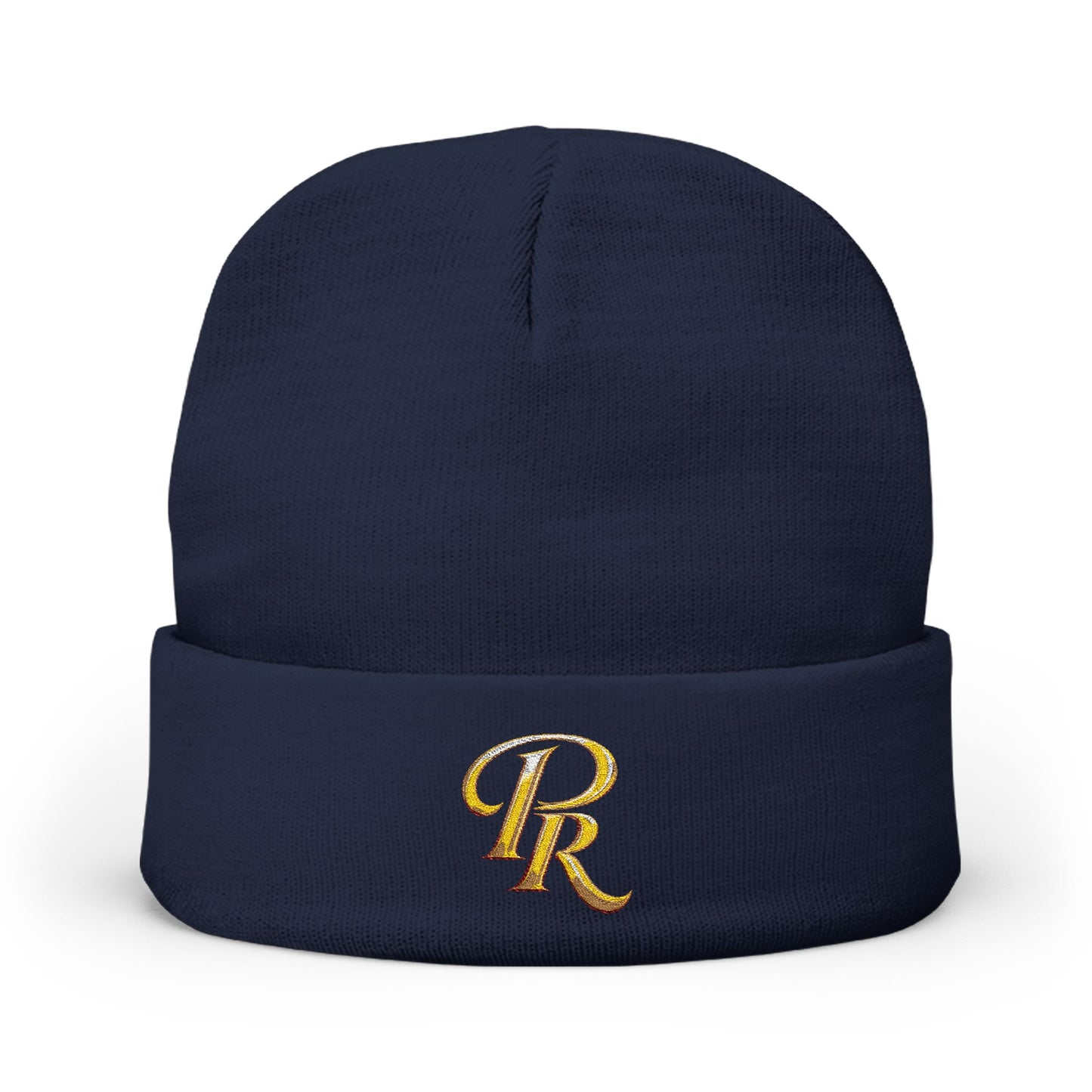Embroidered Gold Script "PR" Knit Beanie