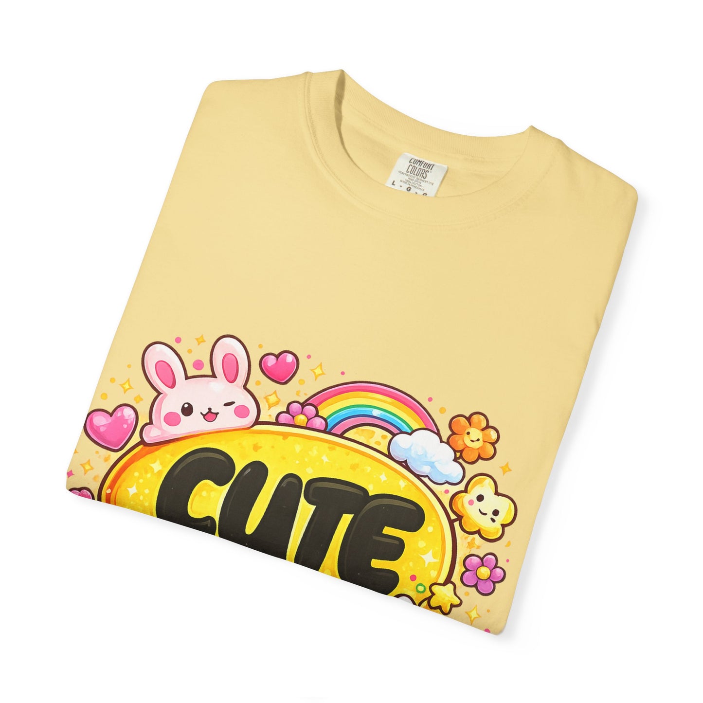 Cute Kawaii Graphic T-Shirt — Cute Bubble Text with Bunny, Rainbow & Cupcake