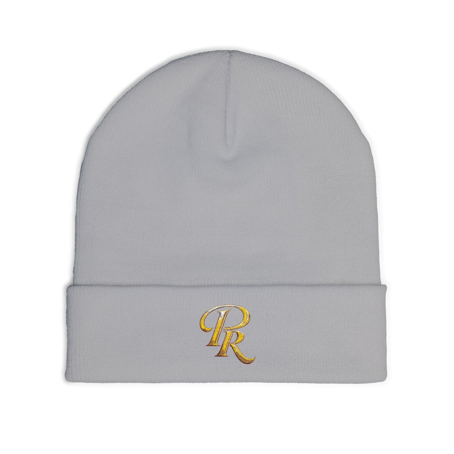 Embroidered Gold Script "PR" Knit Beanie