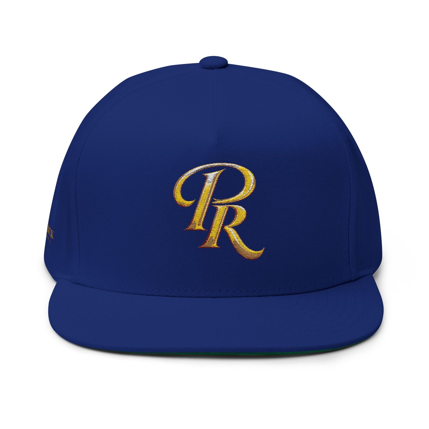 Gold Script 'PR' Embroidered Flat Bill Cap
