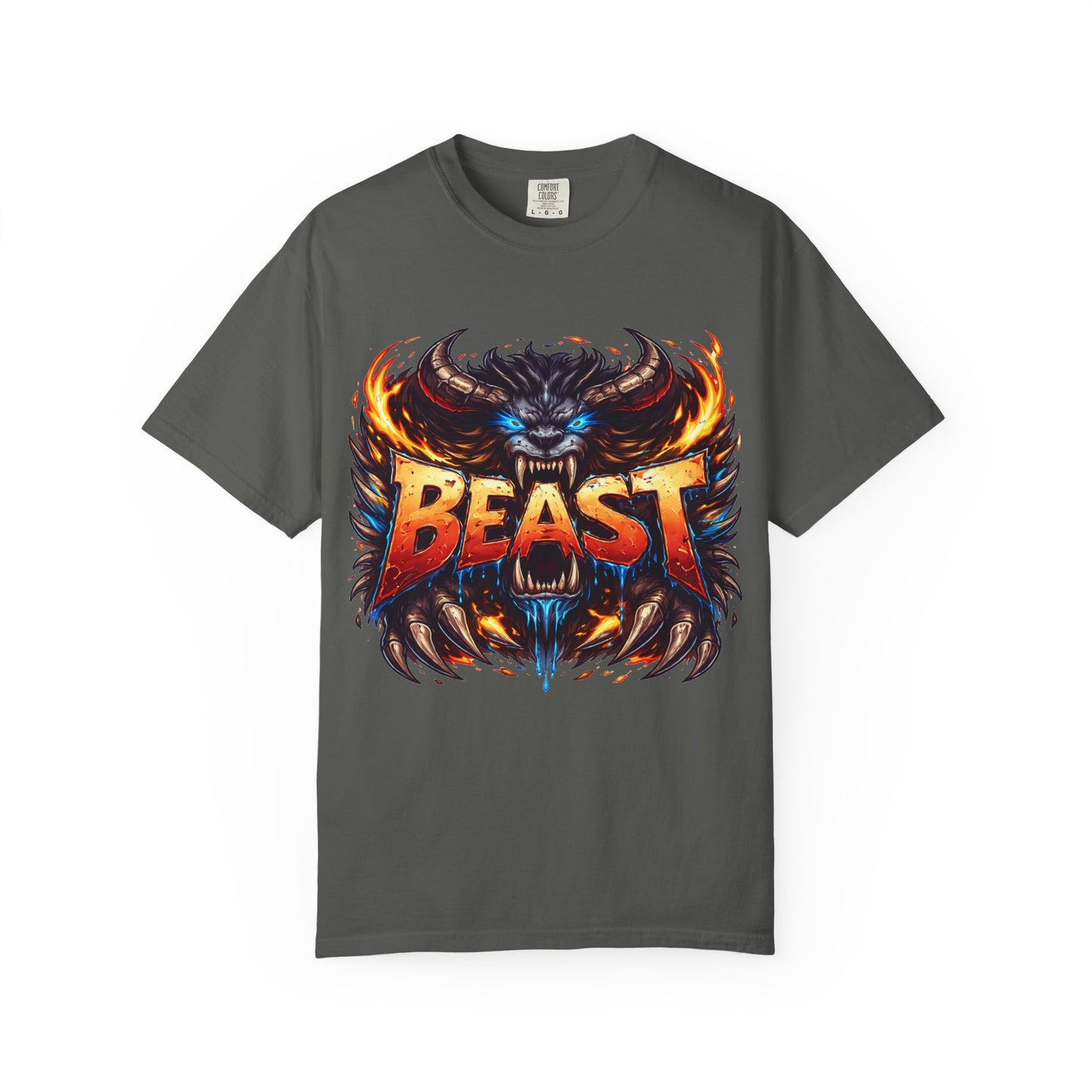 Beast Graphic T-Shirt — Fierce Monster Design, Bold Flame Typography