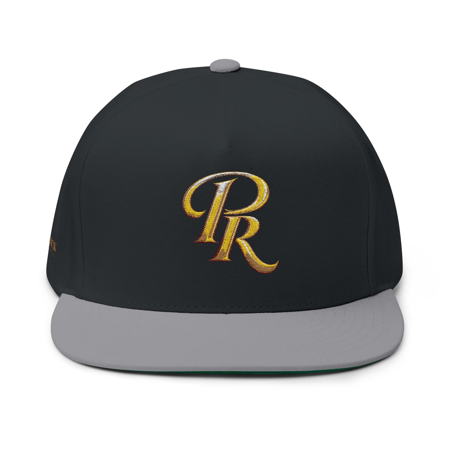 Gold Script 'PR' Embroidered Flat Bill Cap