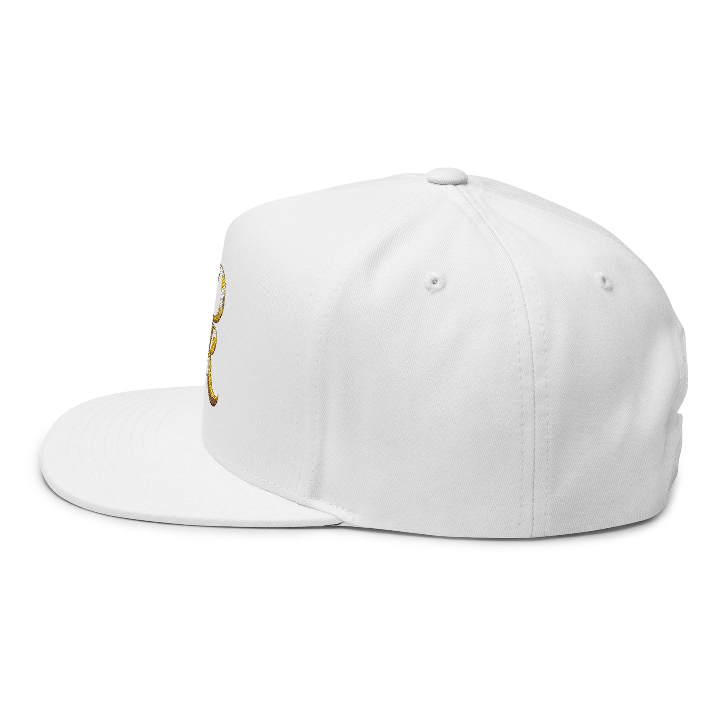 Gold Script 'PR' Embroidered Flat Bill Cap