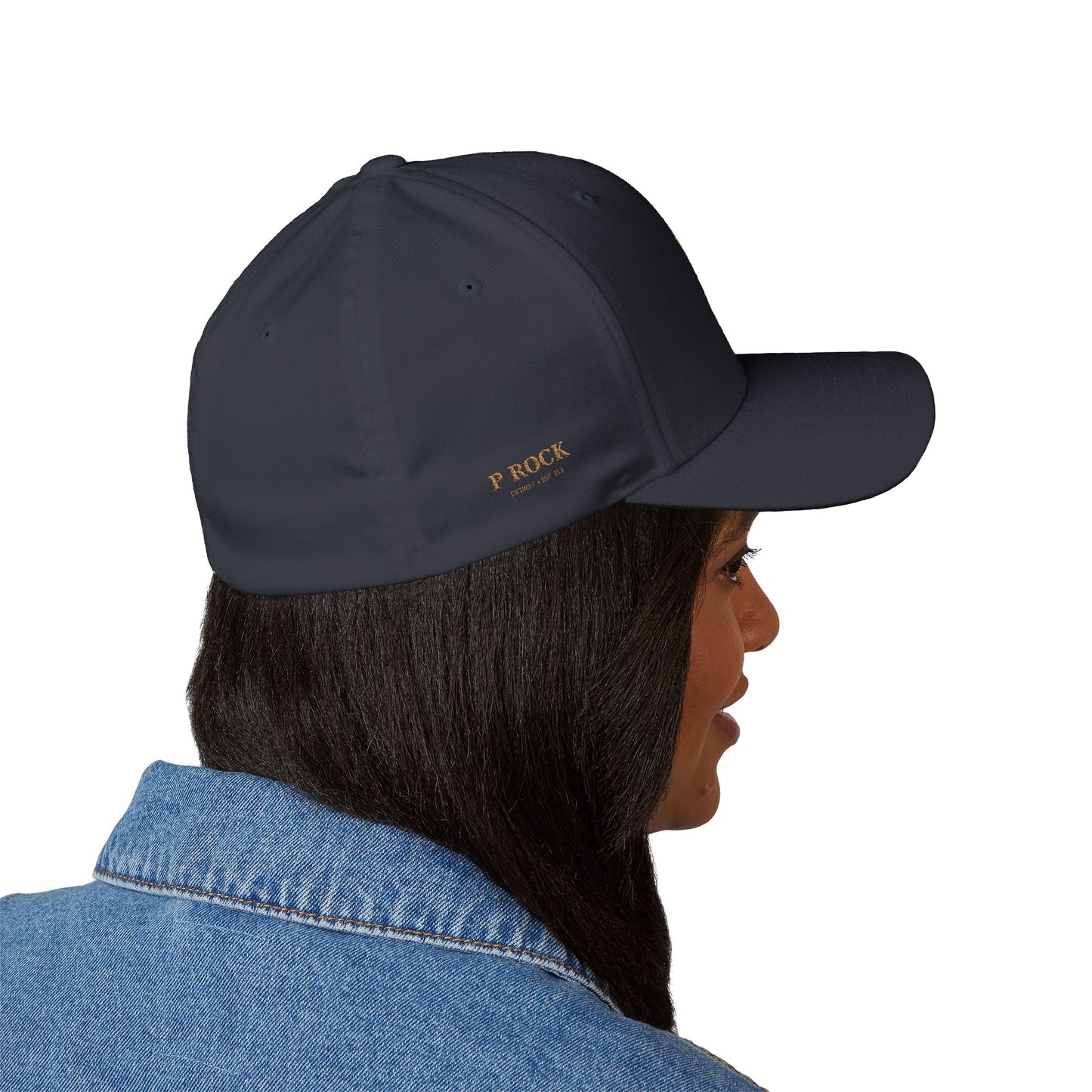 Embroidered Gold Script 'PR' Cap — Structured Closed-Back Baseball Hat