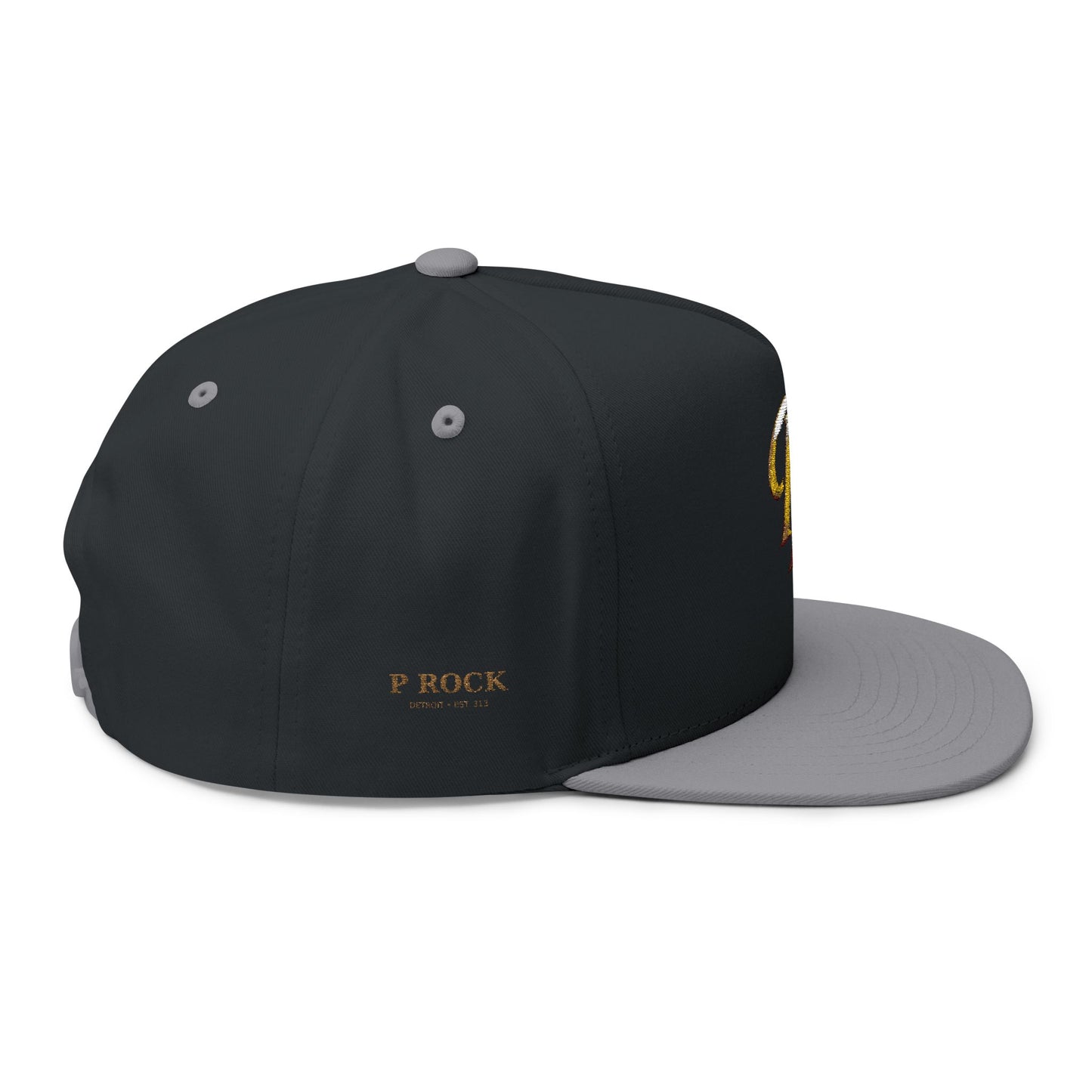 Gold Script 'PR' Embroidered Flat Bill Cap