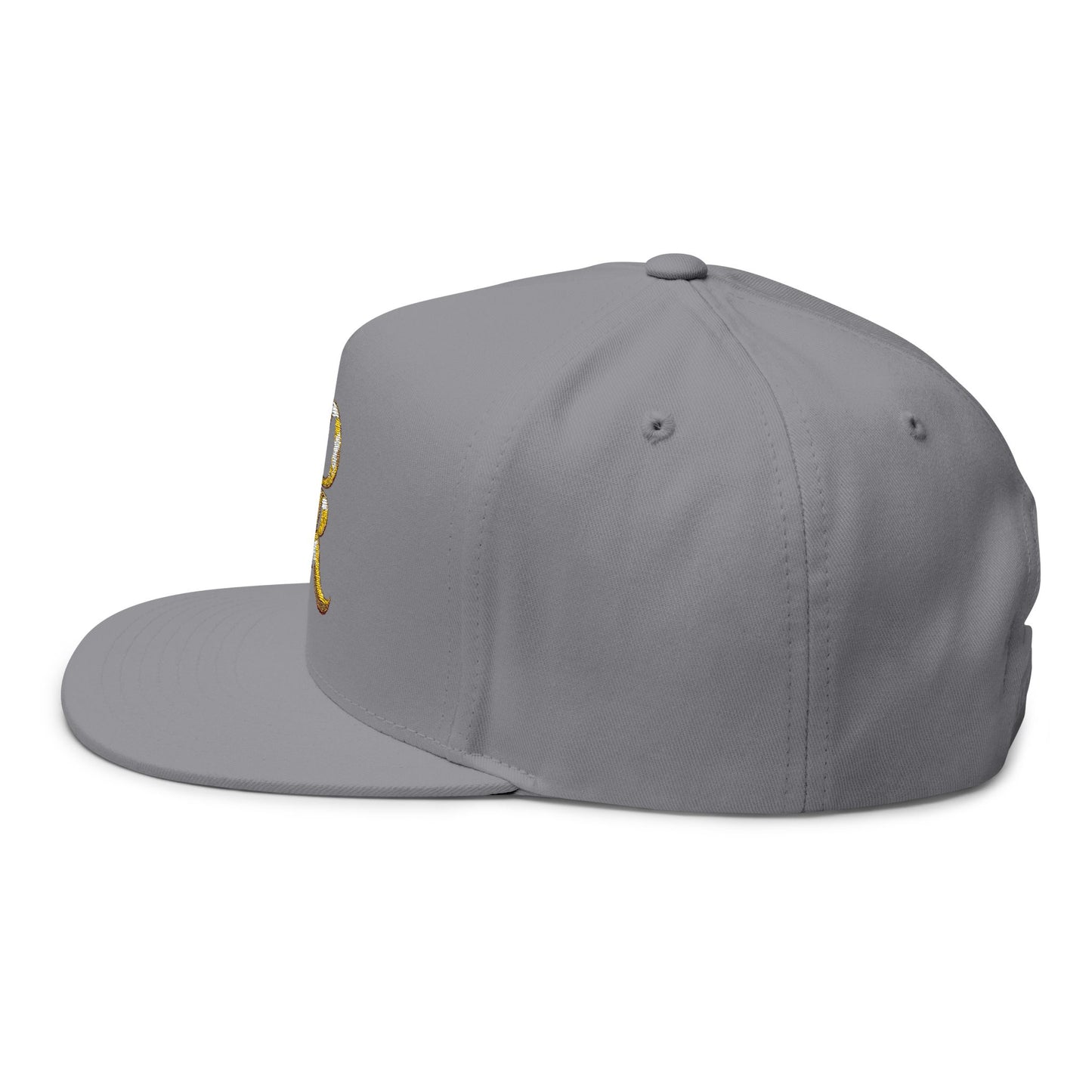 Gold Script 'PR' Embroidered Flat Bill Cap