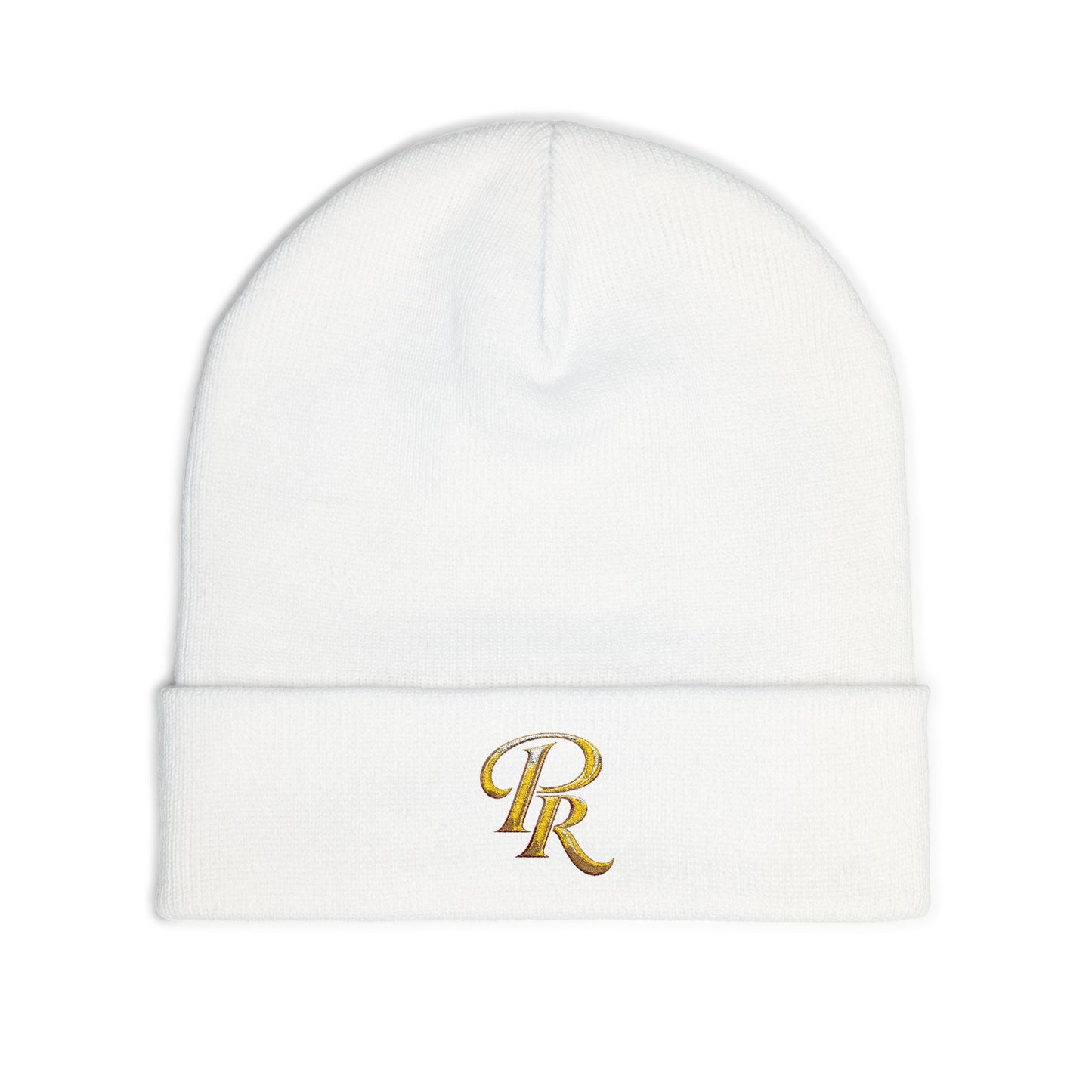 Embroidered Gold Script "PR" Knit Beanie