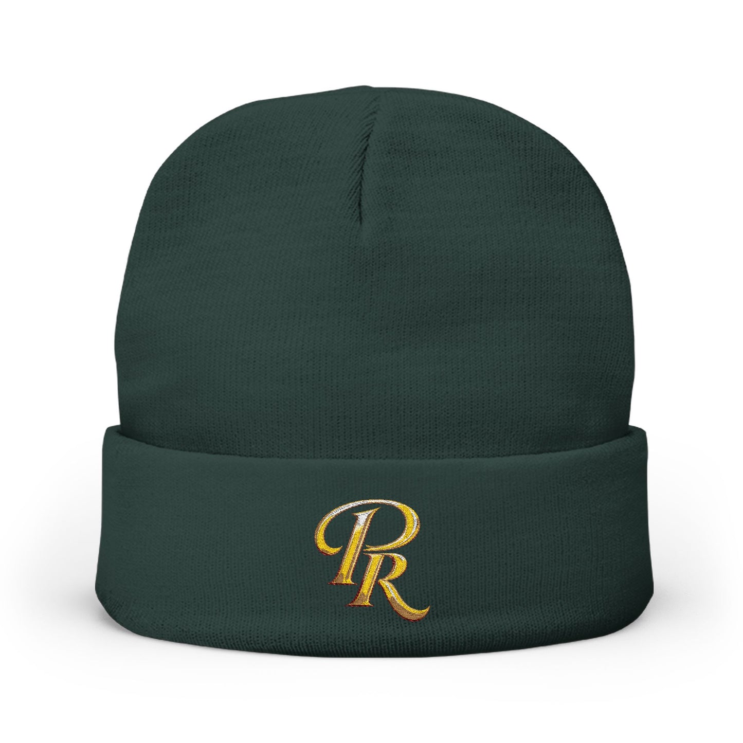 Embroidered Gold Script "PR" Knit Beanie