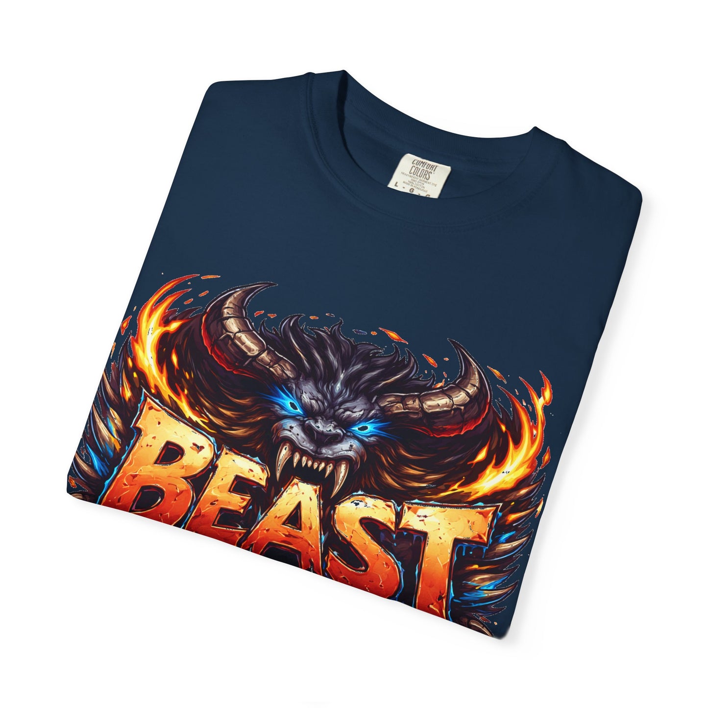 Beast Graphic T-Shirt — Fierce Monster Design, Bold Flame Typography